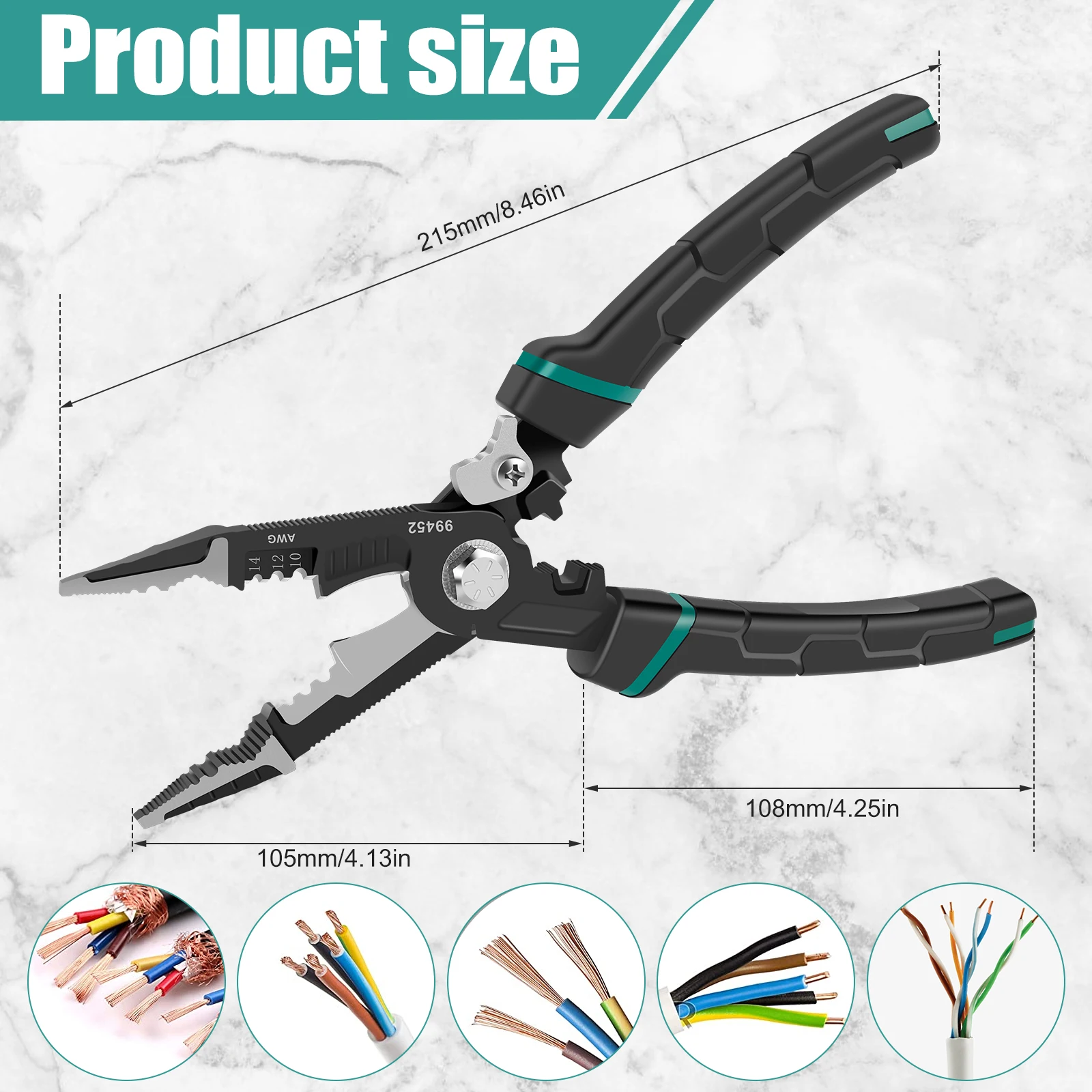 Wire Stripping Pliers Ergonomic Non-slip Wire Crimper Wire Stripper Carbon Steel Wire Stripping Cutting Crimping Deburring Tool