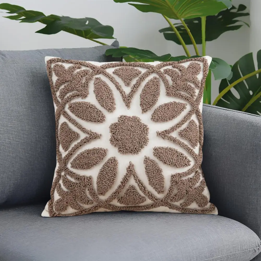 Faux Fur Throw Pillowcase Bohemian Style 3d Flower Throw Pillowcase for Home Office Decor Contrast Color Sofa Pillow for Bedroom