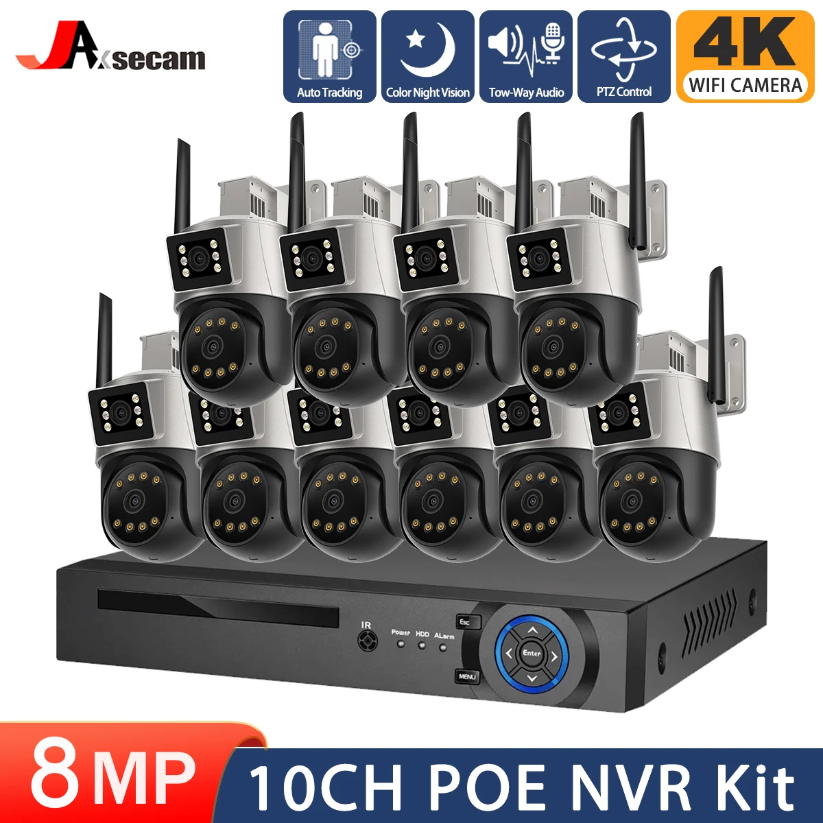 

4K 8MP PTZ Wireless CCTV System Two Way Audio 6MP WIFI IP Security Camera 10CH P2P NVR Video Surveillance Kit Human Auto Track