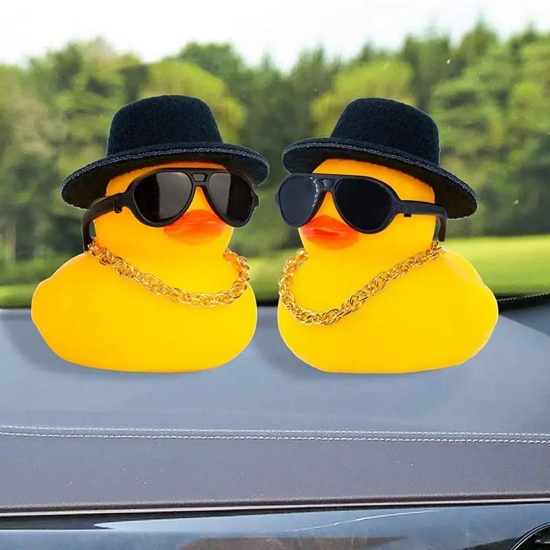 

Mini Rubber Duck Car Ornaments Dashboard Interior Decor Cowboy Hat Duck With Scarf Sunglasses Kids Toys Gifts Home Decor