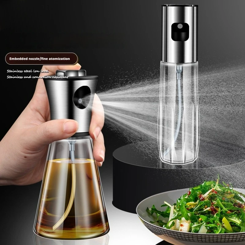 100ml/200ml Stainless Steel Oil Spray Bottle Oil Spray Bottle Glass Reusable Oil Dispenser Spray Bottle For Kitchen Cooking