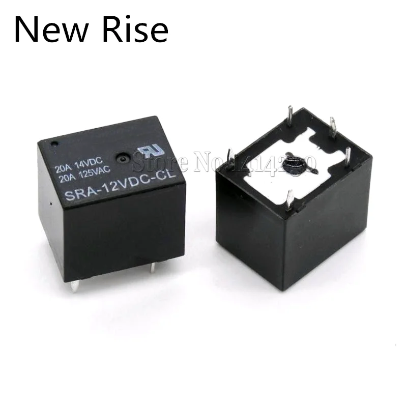 2Pcs 12V 20A DC Power Relay SRA-12VDC-CL  5Pin PCB Type In stock Black Automobile relay