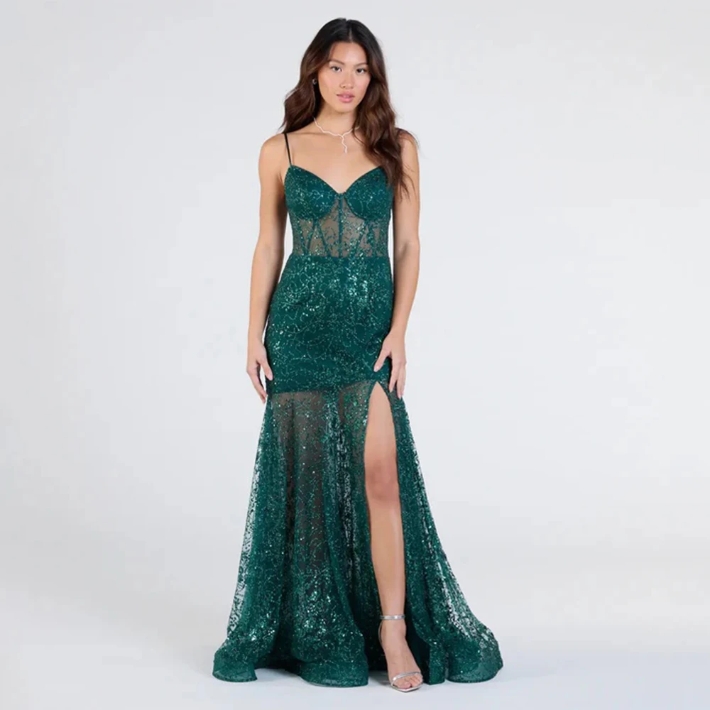

DRESS FORU Elegant Sexy Evening Dress Tulle for Floor-Length Spaghetti Strap Sleeveless Prom Dress Robes De Soirée Customized
