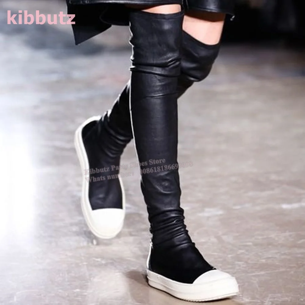 

Pocket Decoration Knee High Boots Thin Heel Pointed Toe Side Zippers Solid Color Black Fashion Runway Show Sexy Women Shoes New