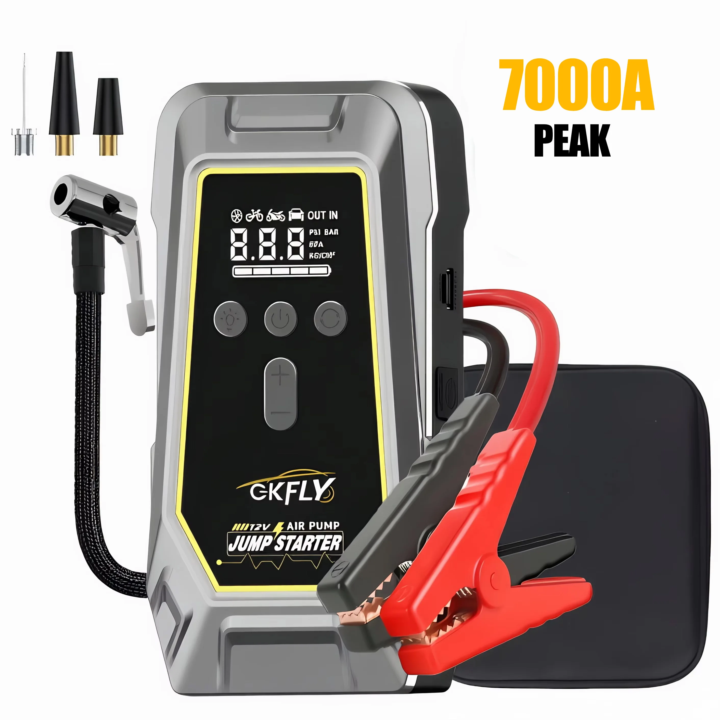 4000A/7000A Peak Auto Startkabels 24000mAh 88.8Wh 150PSI Luchtcompressor Bandenpomp, 4-in-1 Auto Noodaccu Booster met USB Type-C poort, 3 standen LED SOS Zaklamp voor 12V Auto Motorfiets Vrachtwagen