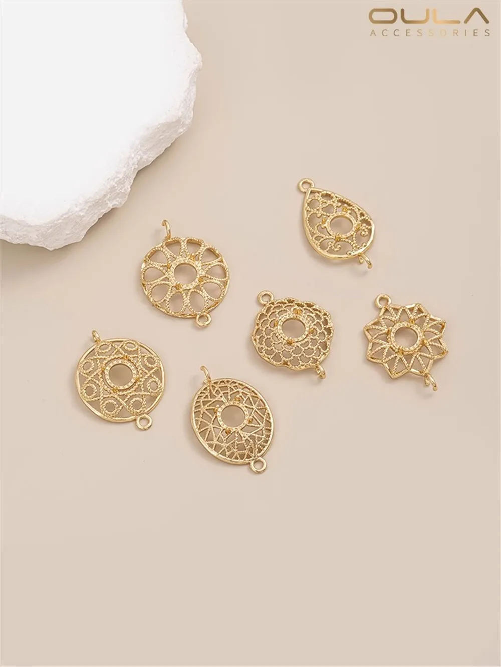 

Inlaid Empty Bracket Connector 14K Gold Lace Lace Round Octagonal Star Double Hanging Diy Bracelet Earrings Accessories