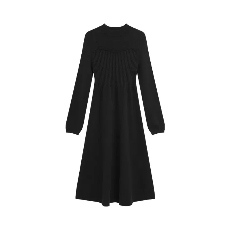 Vestido feminino de malha meio gola alta, inverno, slim fit, midi, suéter, camada base elegante para molduras pequenas, quente e elegante