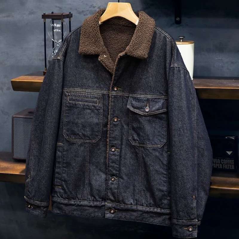 Men's 2026 Winter Sherpa Denim Jacket Vintage Workwear Cotton Coat
