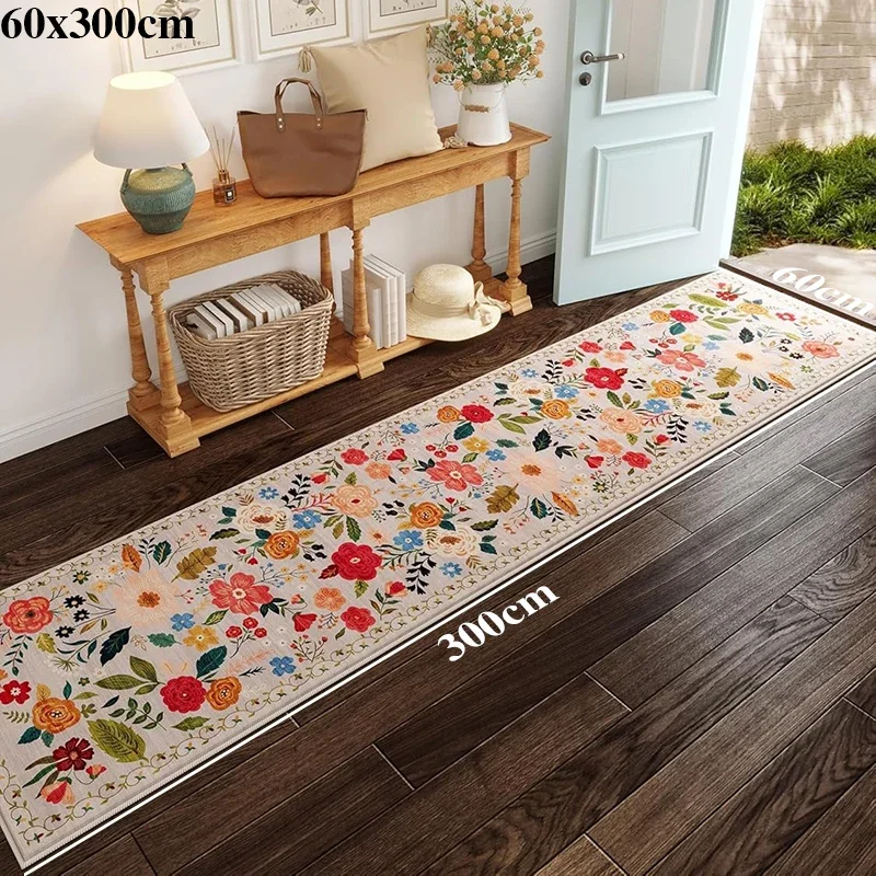 Alfombra de pasillo, alfombra larga de pasarela, alfombra antideslizante plegable lavable a máquina, alfombras decorativas para el hogar con flores de primavera para sala de estar