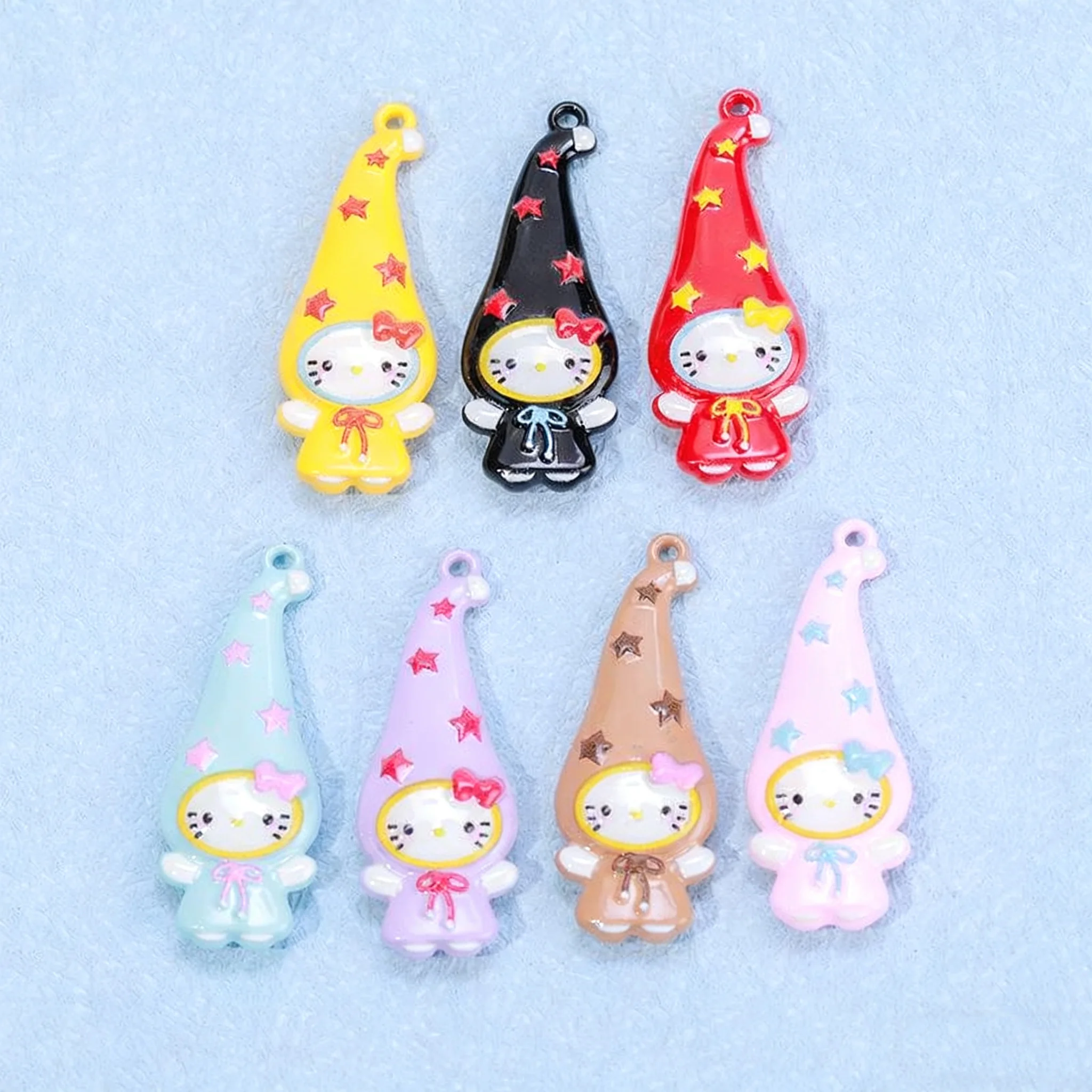 

7/35PCS Zinc Alloy Painted Cute Witch Cat Pendant DIY Phone Chain Keychain Necklace Accessories Hanging Decor