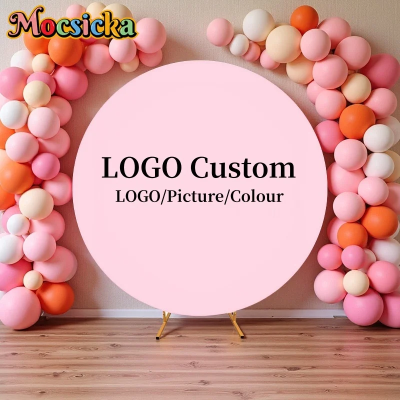 

White Pure Color Circle Round Backdrop Cover Customized Poster Wedding Baby Shower Birthday Party Decor Elastic Photo Background