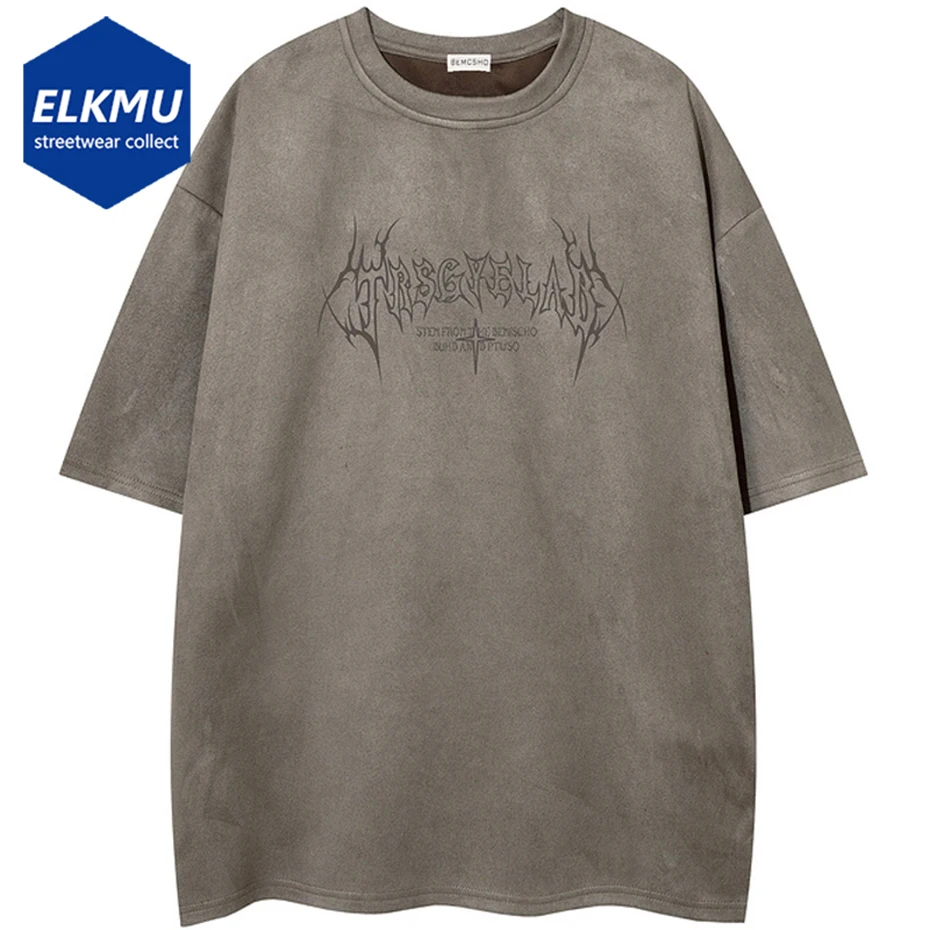

Retro Suede T Shirt Men Streetwear Harajuku Oversized Hip Hop T-shirt Summer Casual Loose Tee Tops