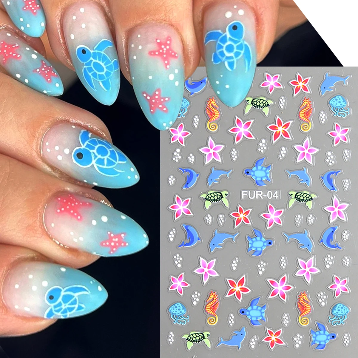 Nautical Style Nail Stickers, Turtle DolphinFloral Patterns, Waterproof And Long-Lasting,Nail Decoration, Suitable for Nail Enth