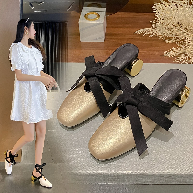 2024 Classics Cross-tied Women\'s Pumps Genuine Leather Round Toe Platform Med Heels Retro Dress Party Casual Lady Shoes Footwear