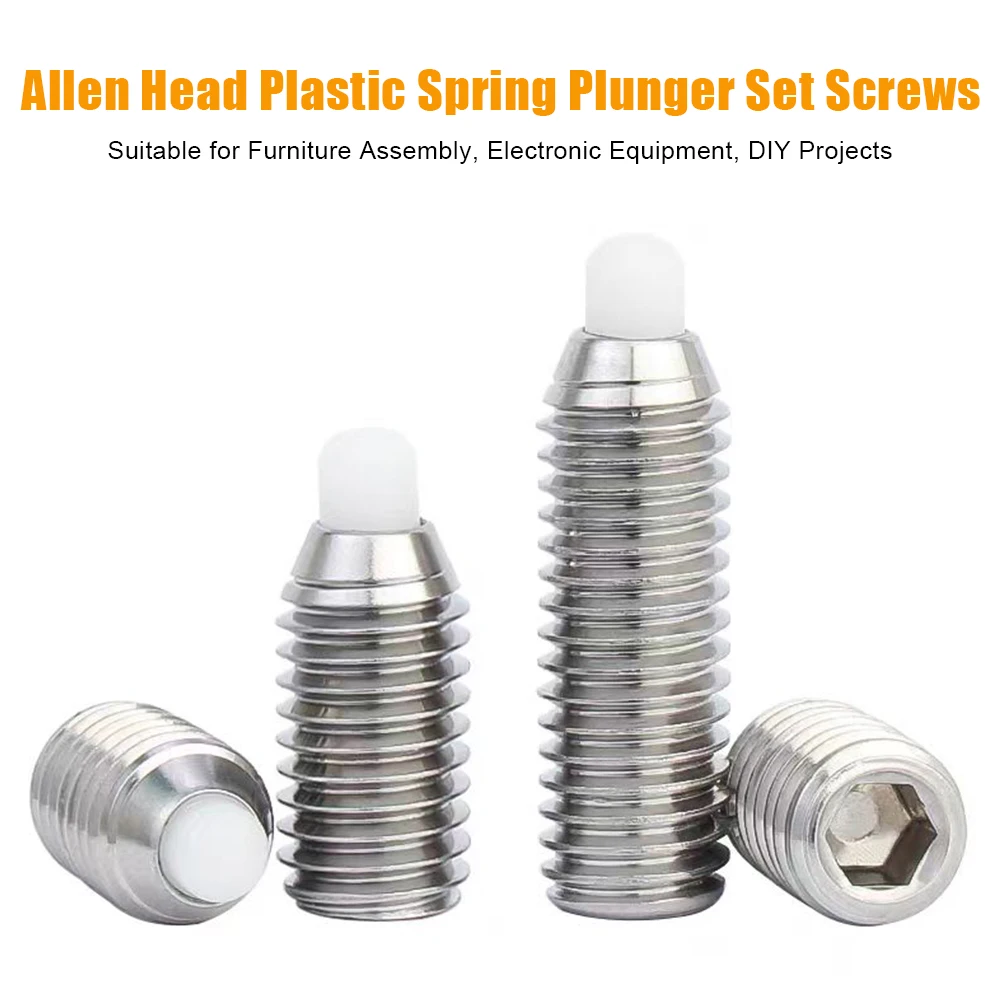 JUIDINTO 2-10pcs/bag Hex Socket Spring Plunger Set Screws Stainless Steel M3 M4 M5 M6 M8 M10 M12 Allen Nylon Ball Pin Head Screw