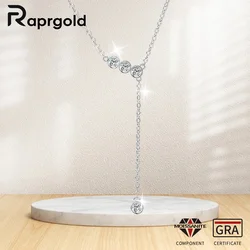 RAPRGOLD GRA Certified Moissanite Pendant Necklace for Women S925 Sterling Silver Y Shape Chains Wedding Jewelry Gifts Collar