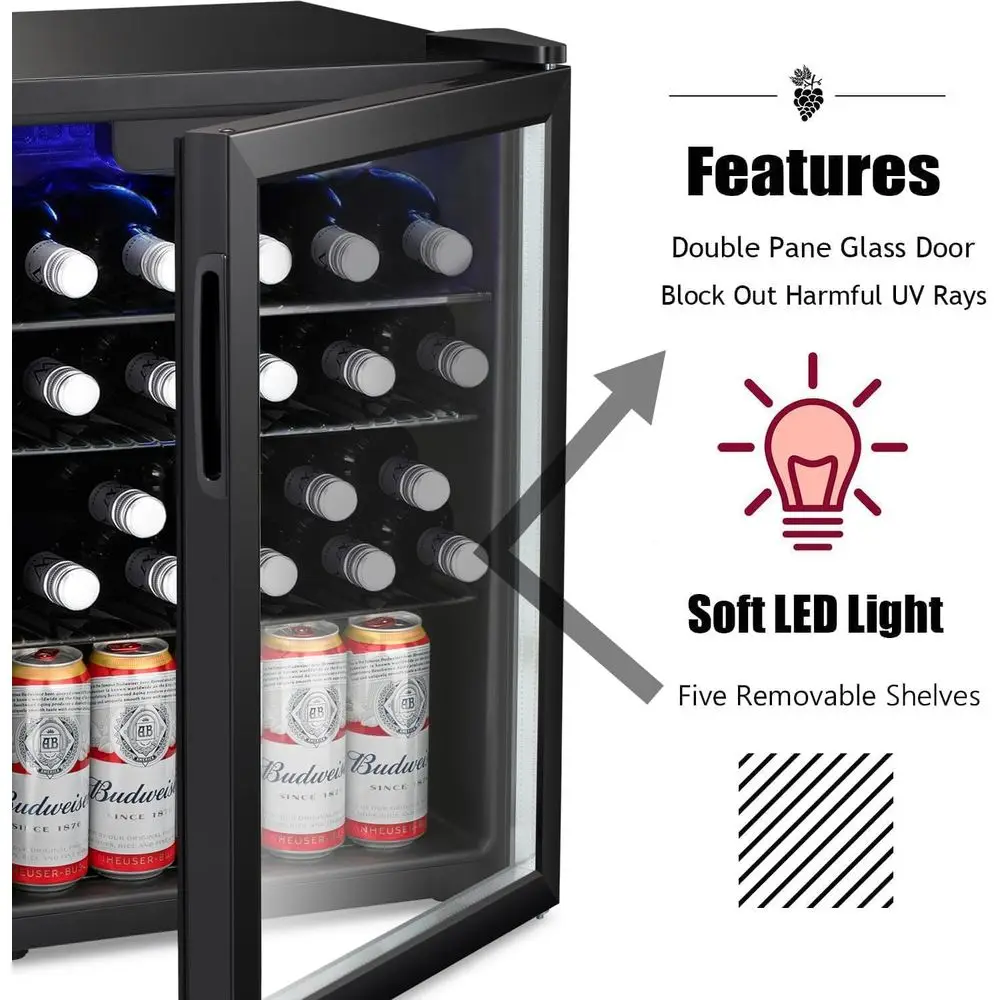 Compact 2.4 Cu. Ft. Mini Wine Cooler with Clear Glass Door, Quiet Operation, and Adjustable Temperature Control