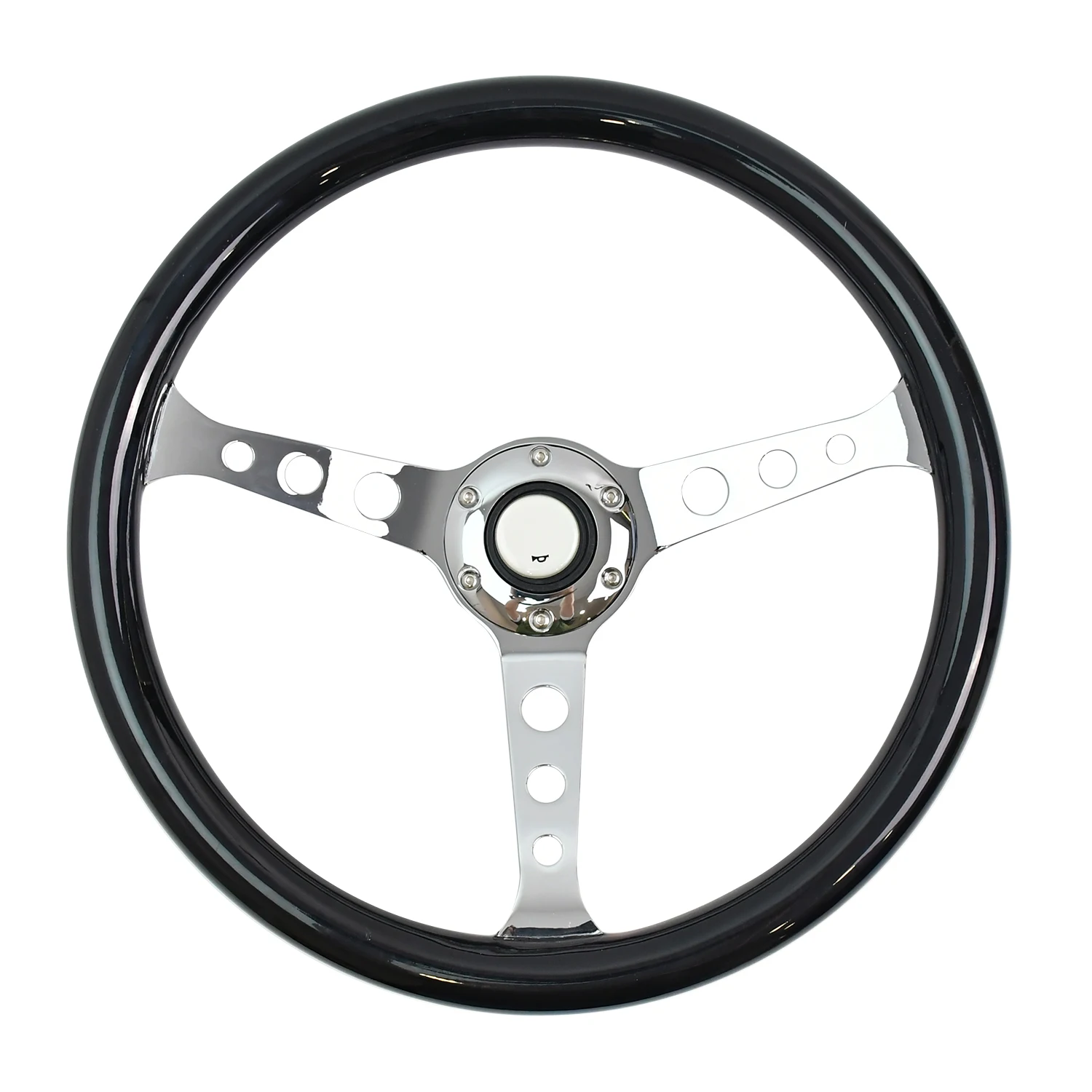 TIYPEOR 380MM Real Wood Universal 15 Inch Chrome Spoke Classic Retro Truck Modified Steering Wheel With Button Accessories