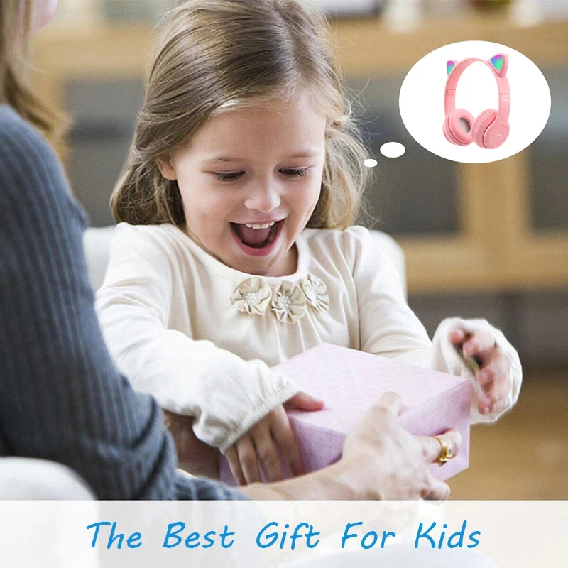 Беспроводные детские наушники с милым котом RGB, наушники с микрофоном, стерео геймерские гарнитуры для ПК для девочек, детский сотовый телефон Игровые наушники с Bluetooth