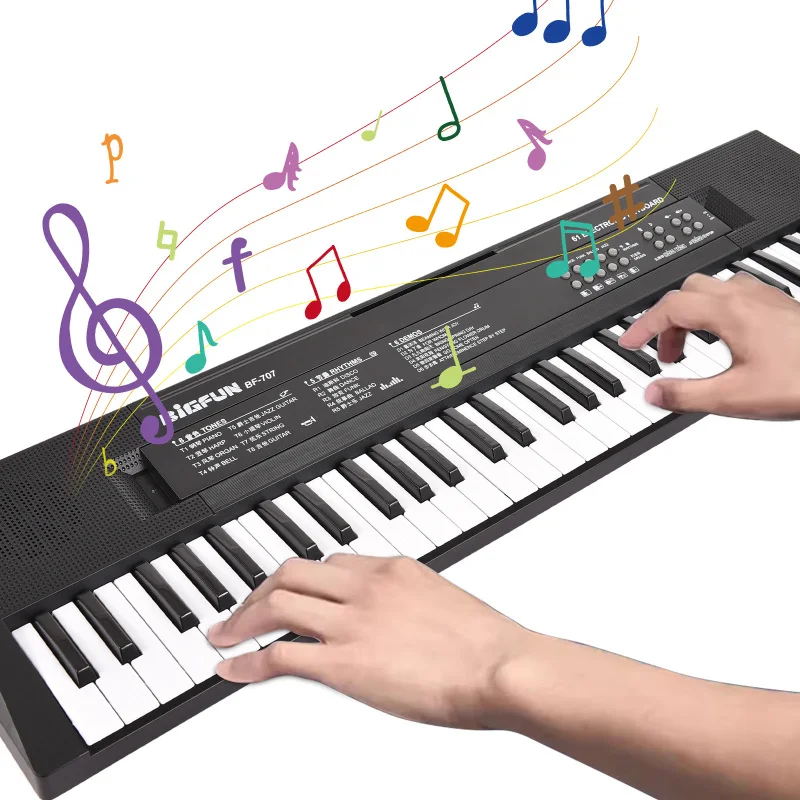 BIGFUN 61 Key Electronic Keyboard Piano Dual Speaker 8 Tone 5 Rhythm 5 Drums Percussion 6 Demo Musical Instrument with Mic