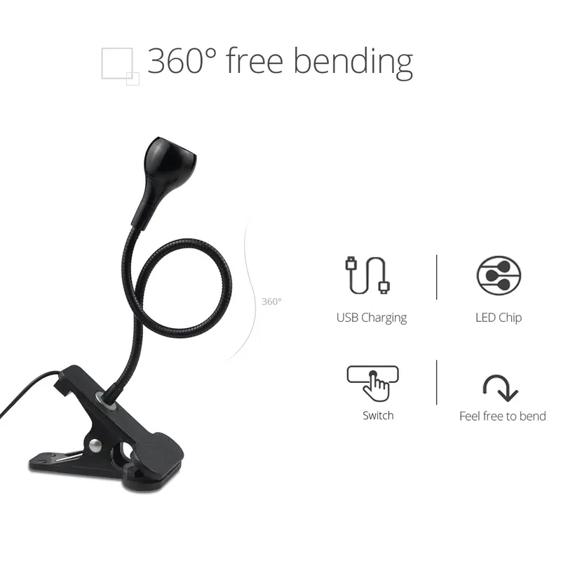 Flexible Table Lamp USB Power Lamp Reading Book Light With Holder Clip Study Reading Lamps Bedside Table Bedroom Decor Nightlamp - Image 3