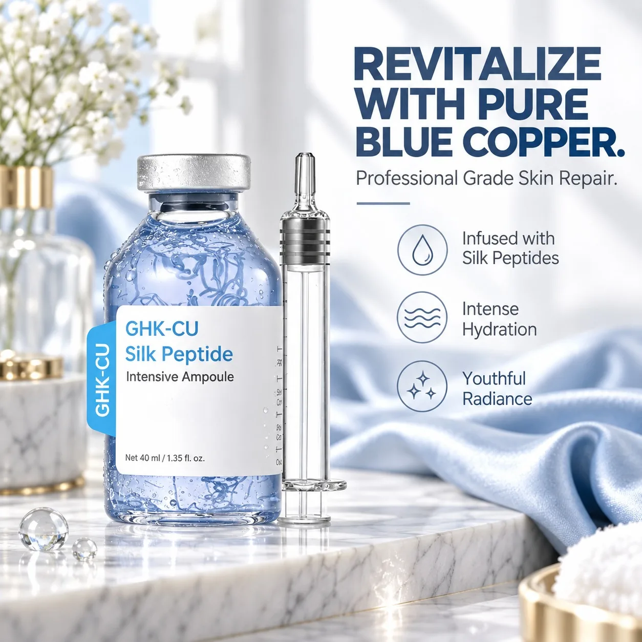 2026 GHK-Cu Blue Copper Peptide Ampoule Serum Skin Booster for Face, Firming Hydrating Barrier Care, Improve Elasticity, 1pc