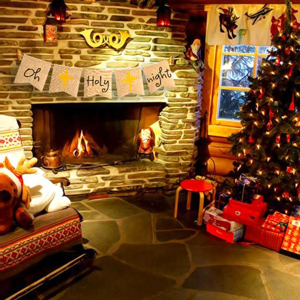 يا ليلة المقدسة راية 17 سنتيمتر X 21 سنتيمتر عشية عيد الميلاد الديكور الخيش جارلاند للمنزل عباءة الموقد خلفية حفلة داخلي