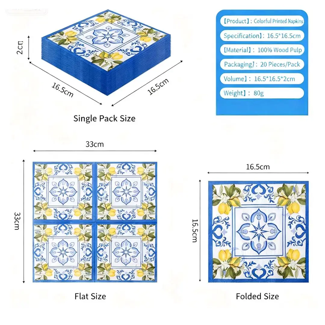 20 printed flower napkins per pack, disposable tissues, birthday party napkins, festival gathering napkins - view 6