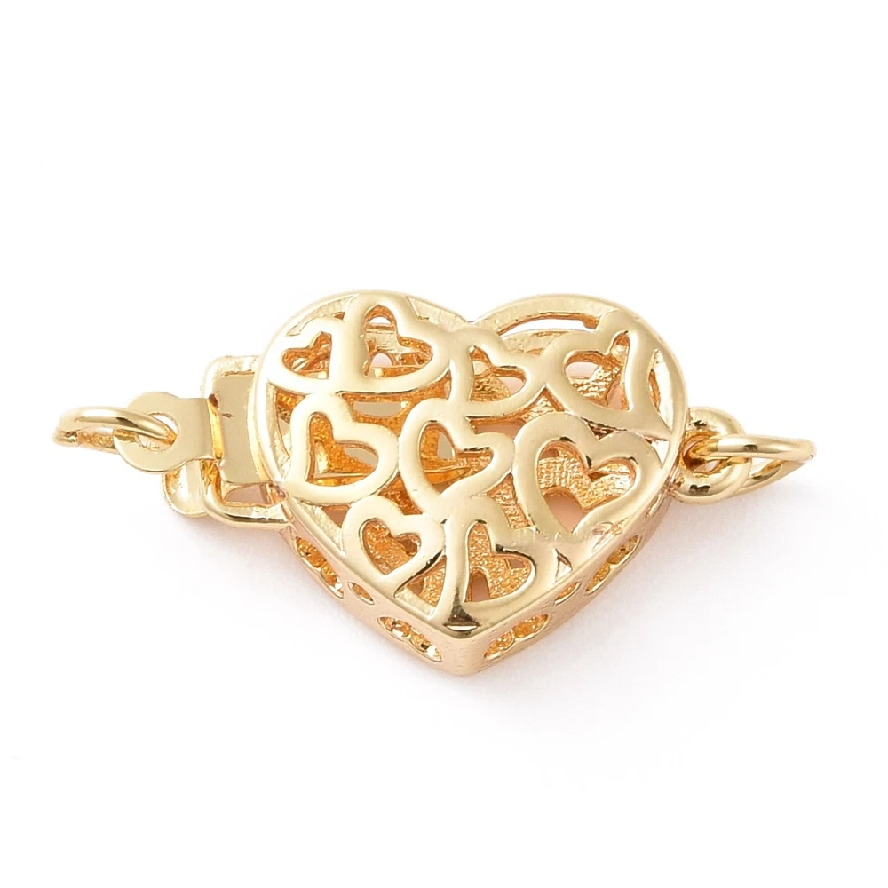 

5pcs Brass Hollow Heart Shape Box Clasps For DIY Bracelet Necklace Jewelry End Connector Accessories 16.5x10.5x5mm, Hole: 2.2mm