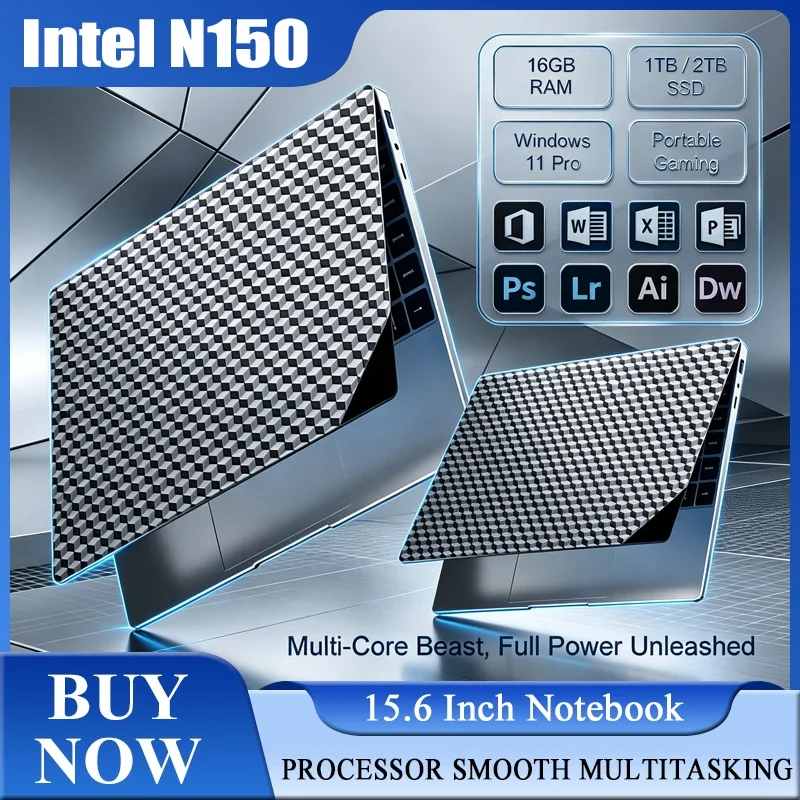 New 15.6'' Laptop Intel Core N150 32GB 2TB Gaming PC Ultra Slim Office Study Computer PC Windows 11 Pro 1920*1080 HD