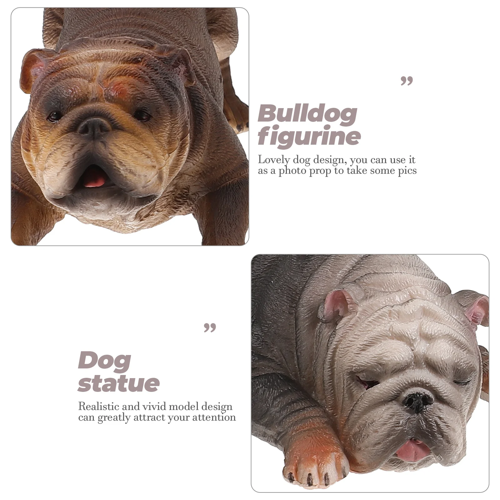 

2 Pcs Simulated Bulldog Decoration Statue Model Figurine Puppy Realistic Simulation Animal Tray Storage Bully