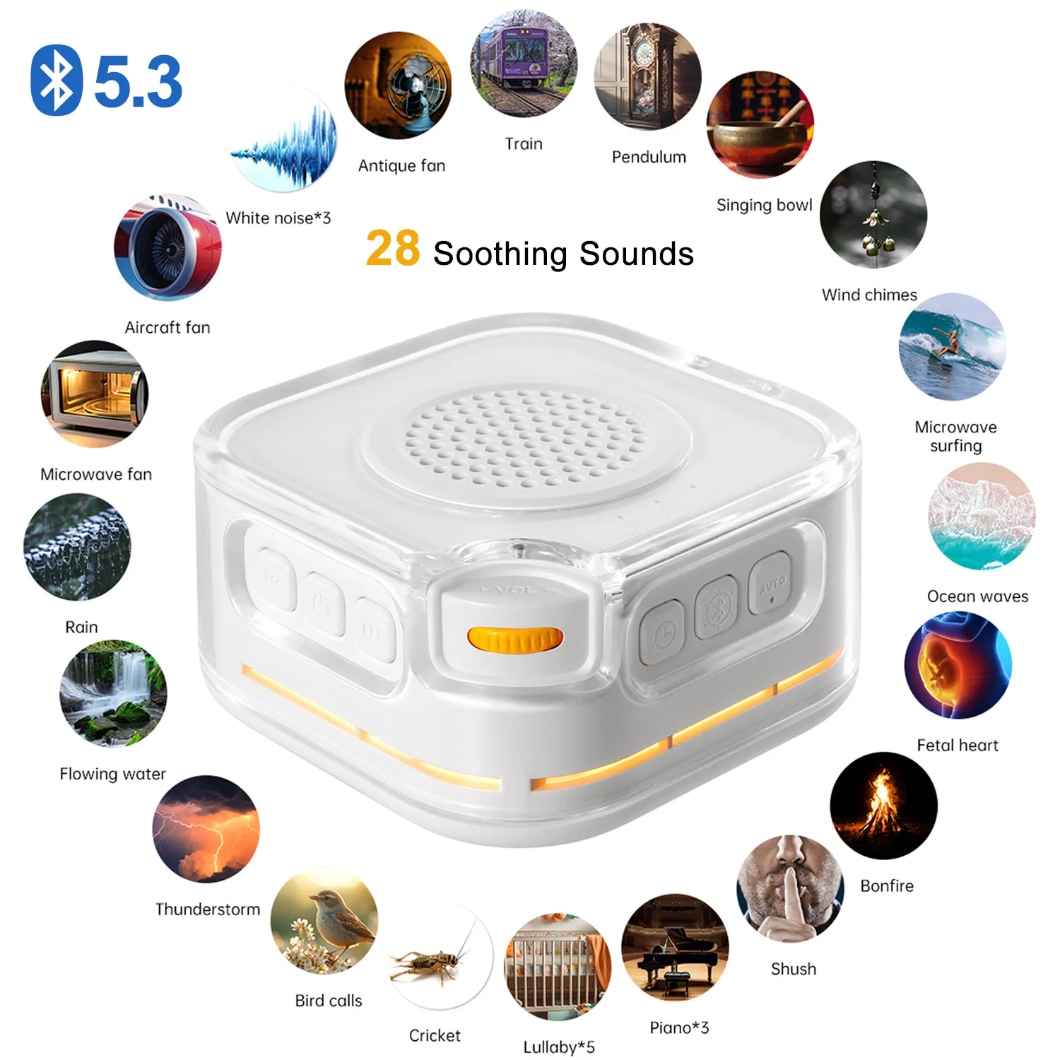 White Noise Machine with Bluetooth Function, Bluetooth Speaker, Sleep Aid Machine with Night Light for baby Adults