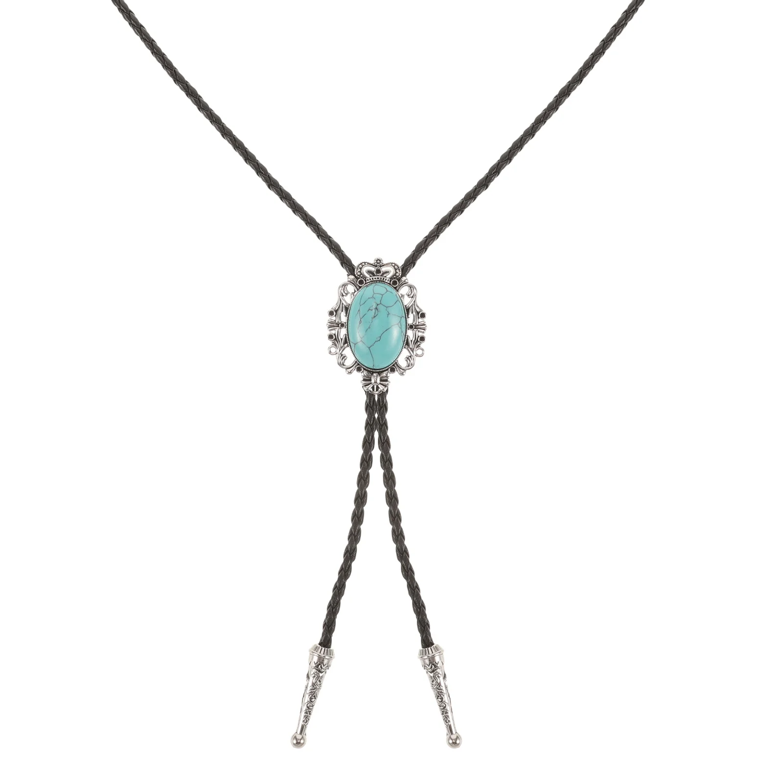 

Vintage Western For Men Artificial Turquoise Agate Pendant Pu Necktie Cowboy Style Shirt Neck Decoration Accessories