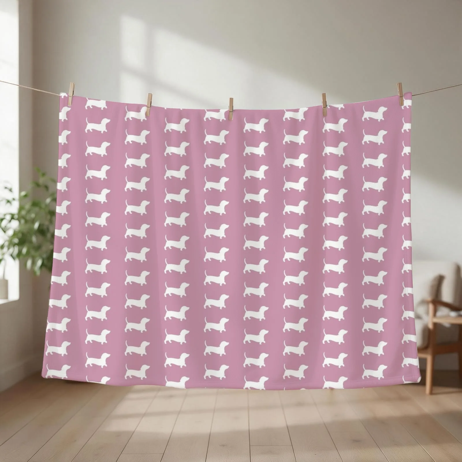 Plain Dusty Pink With Daschund Silhouette Throw Blanket Sofa Quilt Decorative Sofas Vintage Luxury Brand Blankets