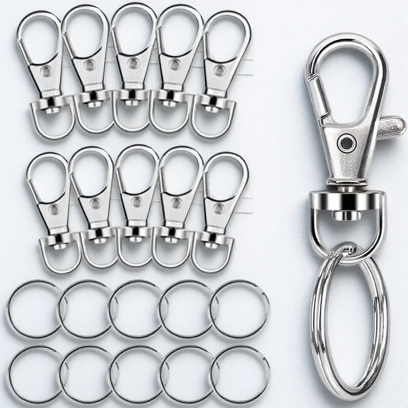 Premium drehbarer Lanyard-Karabinerhaken, Metall-Lanyard-Haken, drehbarer Schnappschlüsselanhänger, Haustier-Schnallen-Set, 10 Schnallen + 10 Ringe