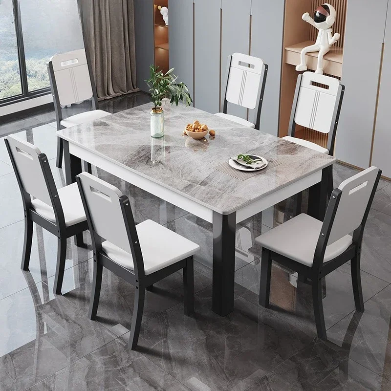 Italian rock slab dining table and chair combination, light luxury home modern simple home rectangular dining table