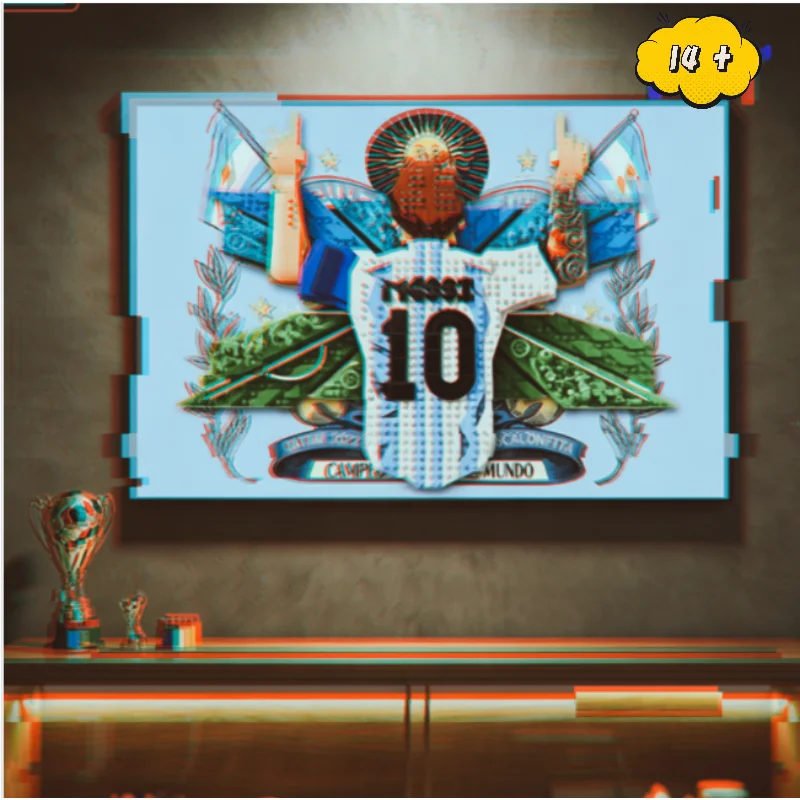 1427pcs Messi Celebration Moments Building Blocks Diy Display Frame Wall Mounted Display Cabinet Model Creative Art Decor Gifts