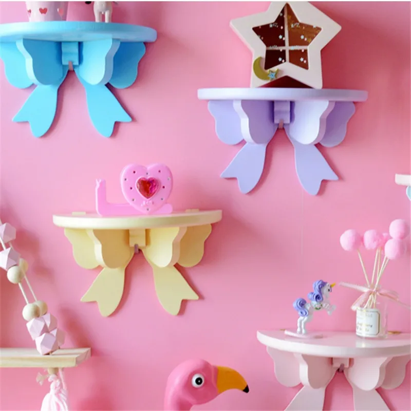 

Candy Colored Cute Bow Racks Nordic Home Kids Room Wall-Mounted Decoration Shelves Birthday Party Decoration Accessorie Supplies