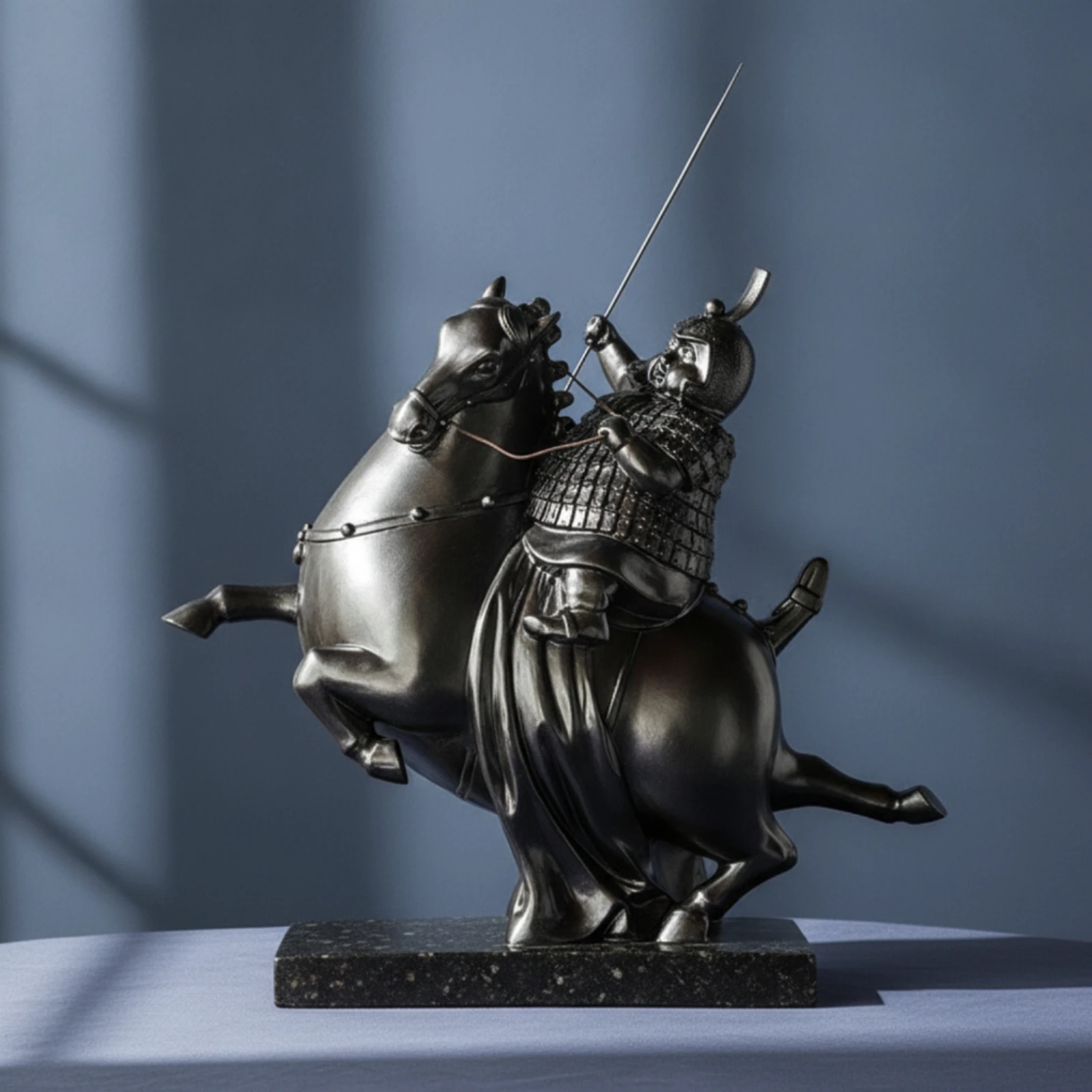 Warrior on Horse Statue Bronze-Black Qin Terracotta Warrior Statue Chinese Soldier Figurine Sculpted Decorative