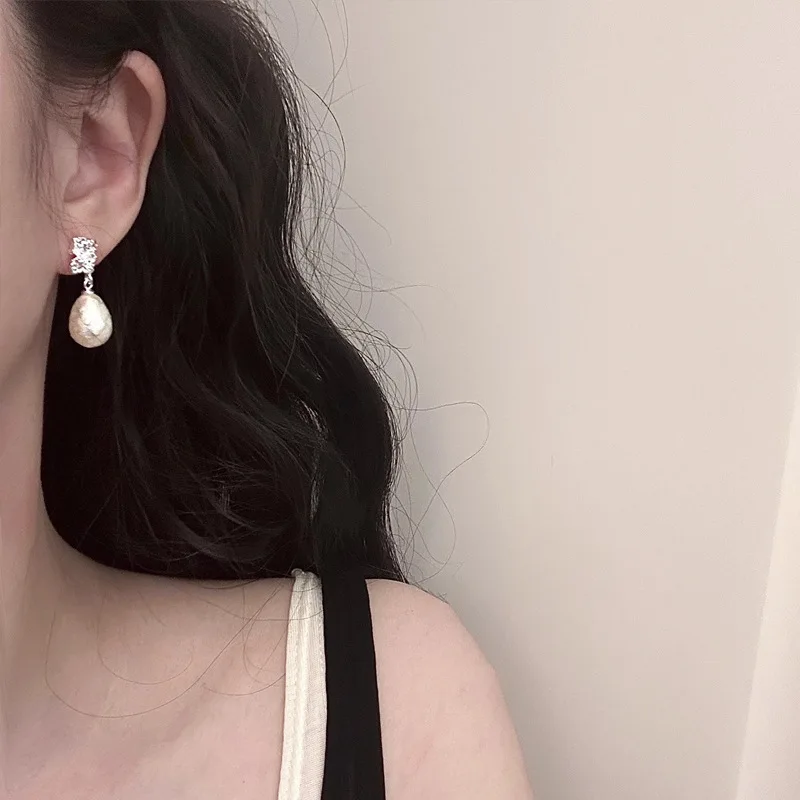 Cotton Pearl Drop Earrings French Style Cream Textured Design Elegant Premium Jewelry for Women Daily Office Party Dating Wear