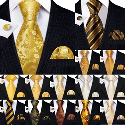 Barry.Wang Set di gemelli Hanky con cravatta da uomo in seta dorata giallo Beige arancione cravatta Jacquard di lusso per la festa d'affari di nozze maschile