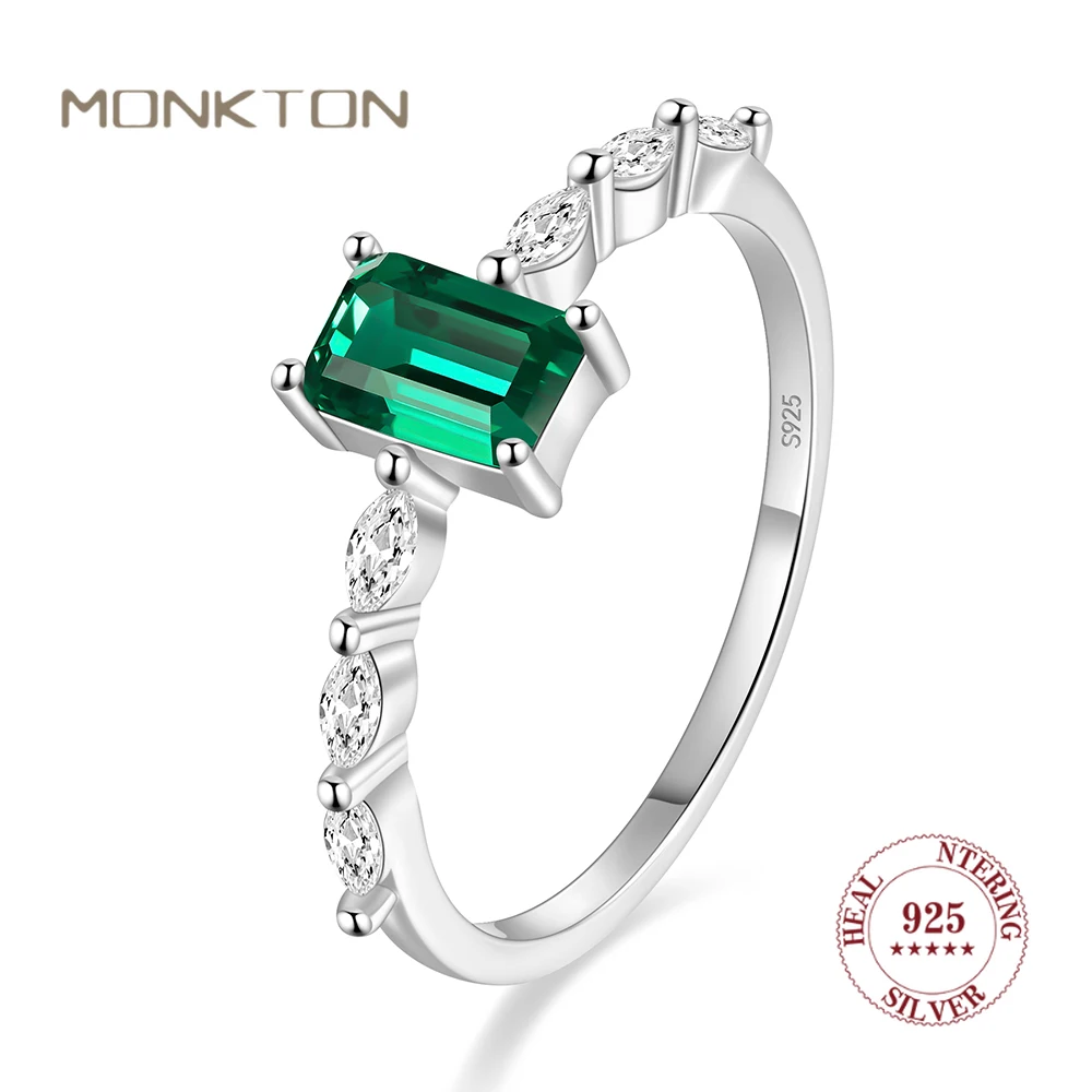 

Monkton Original s925 Sterling Silver Sparkling Green Emerald Cut Zirconia Rings For Women Wedding Fine Jewelry High Quality