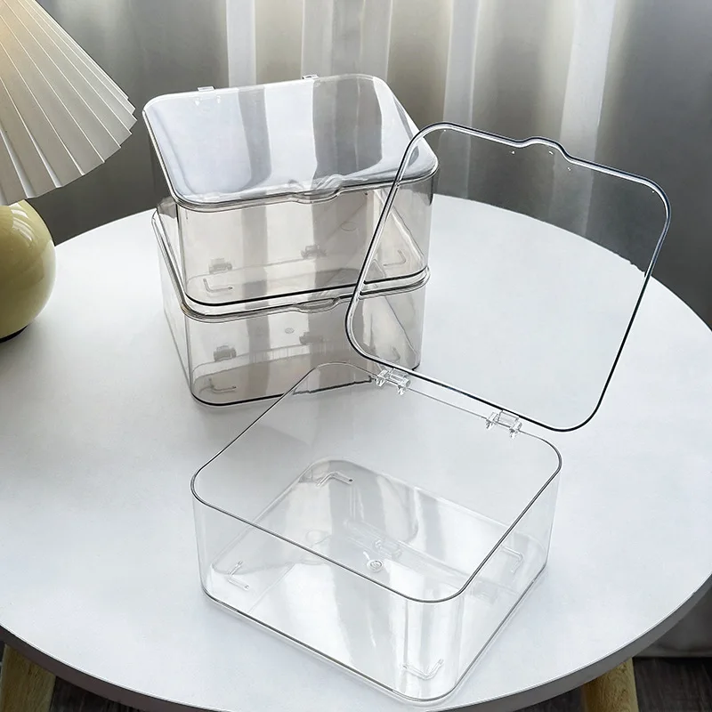 Stackable Plastic Storage Boxes with Lids Transparent Flip-Top Dustproof Organizer for Living Room Coffee Table Snack Storage