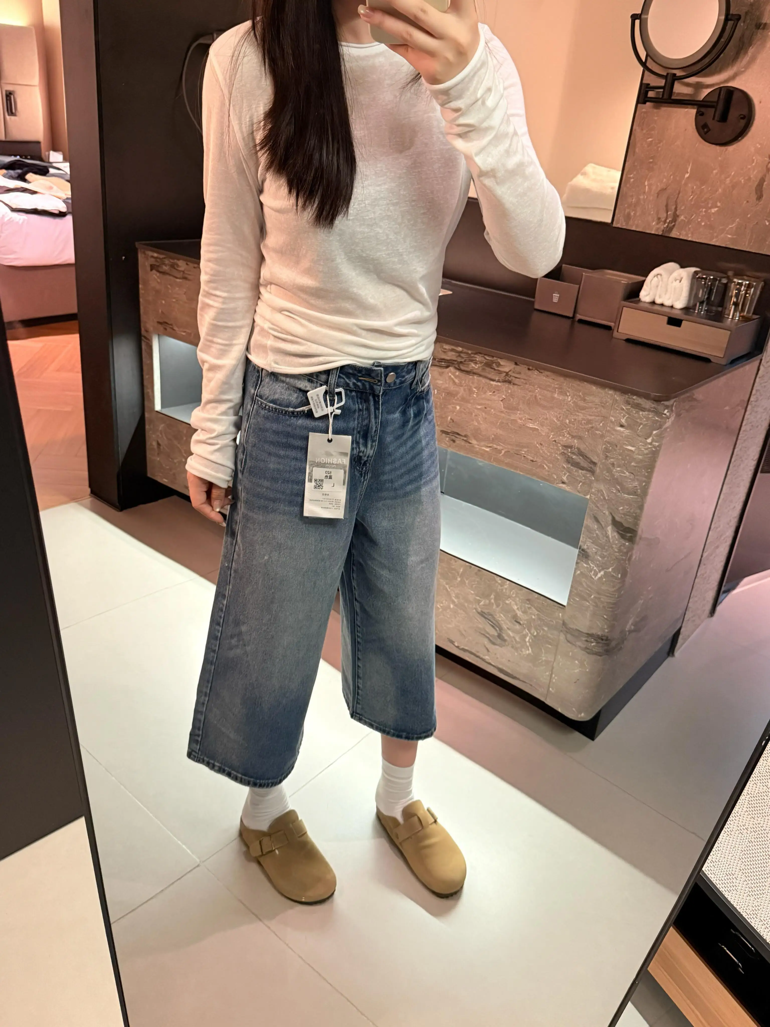 American Style High Waist Loose Wide Leg Jeans Women's Summer New Seven-Foot Denim Shorts Small Size Casual Washed Jeans