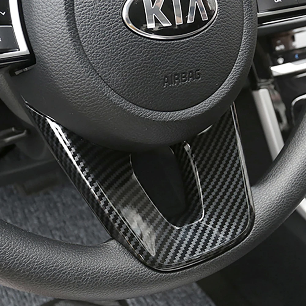 Carbon Fiber Effect Steering Wheel Panel Trim Mouldings For 2019-2023 Kia Seltos