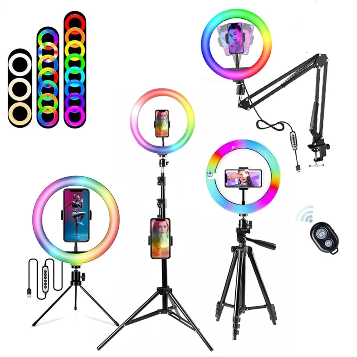 

30cm Selfie RGB Ring Light Photography RingLight Circle Fill Light Led Color Lamp With Tripod Phone Stand Holder Trepied Makeup