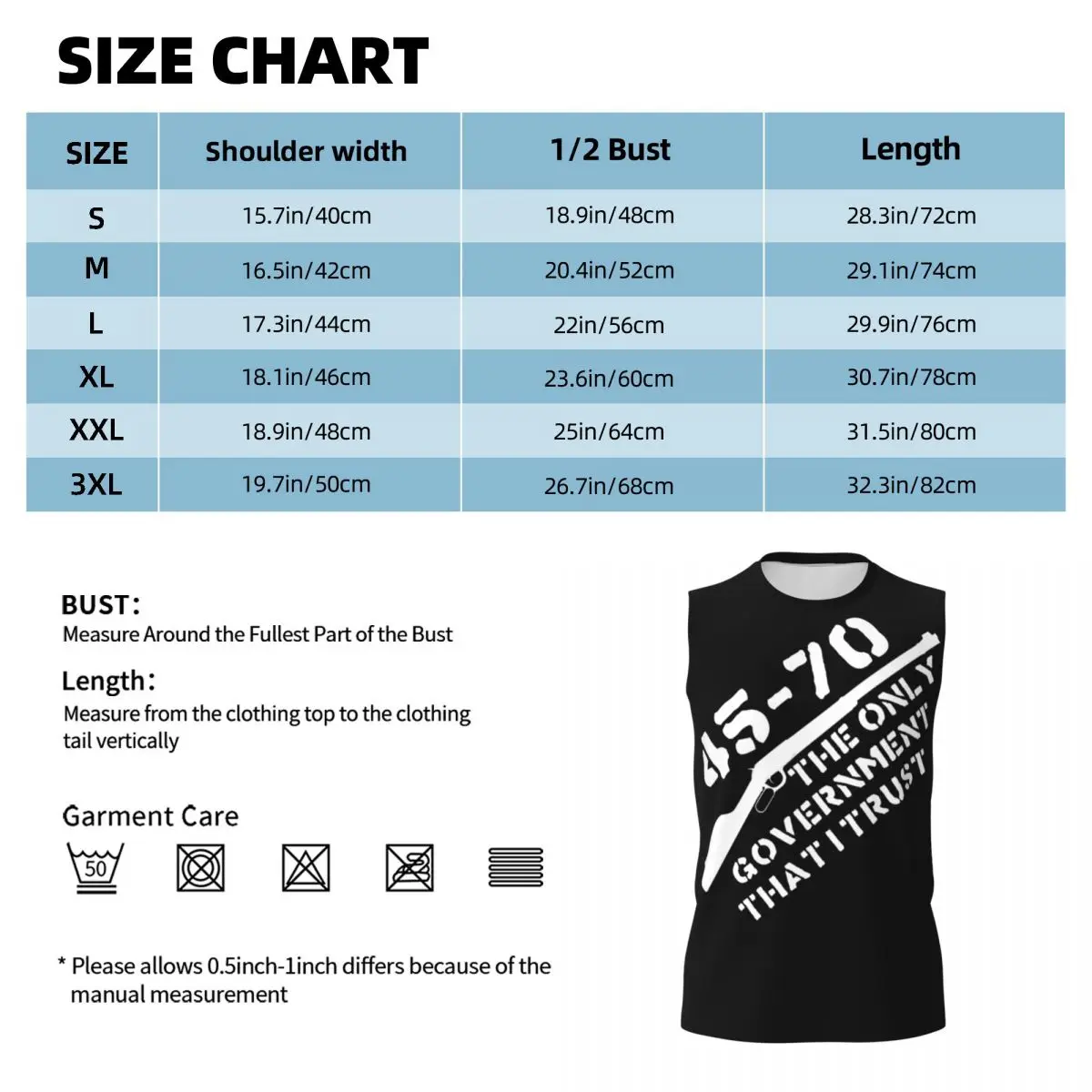 45-70 The Only Government I Trust Guns Firearms Anarchist Men Sleeveless T-shirt Hip Hop Street Style Beach Holiday Tank Tops