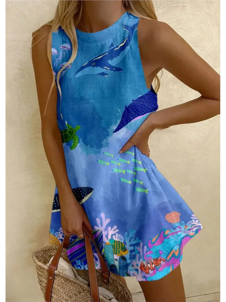 

Women's Sleeveless Dress Cute Printed Simple Style Short Dress Beach Vacation Party Girl Dresses Female Vestidos De Verano 2025
