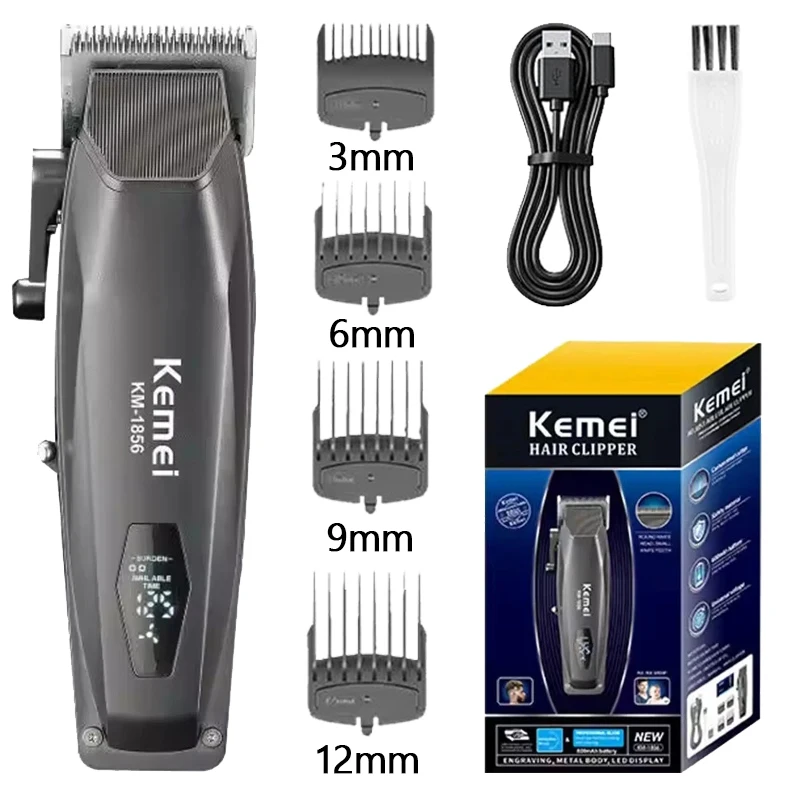 Kemei Professional Hair Clipper Cordless Hair Beard Trimmer For Men Electric Rechargeable Adjustable Lithium Haitcut Machine Kit