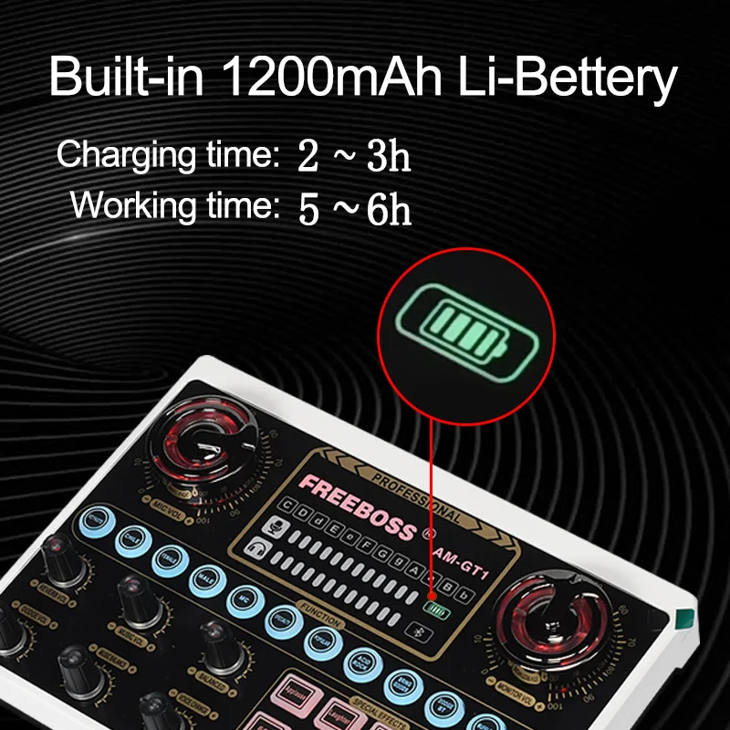 FREEBOSS External Sound Card DIY 12 Effect Professional Audio Interface for Studio Live Broadcast Mobile Phone PC AM-GT1/2